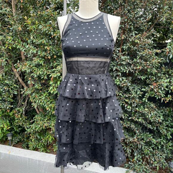 New with Tags 2K Theory Metallic Dot Silk Black Damia Ruffle Evening Dress Sz 2 - Picture 12 of 12